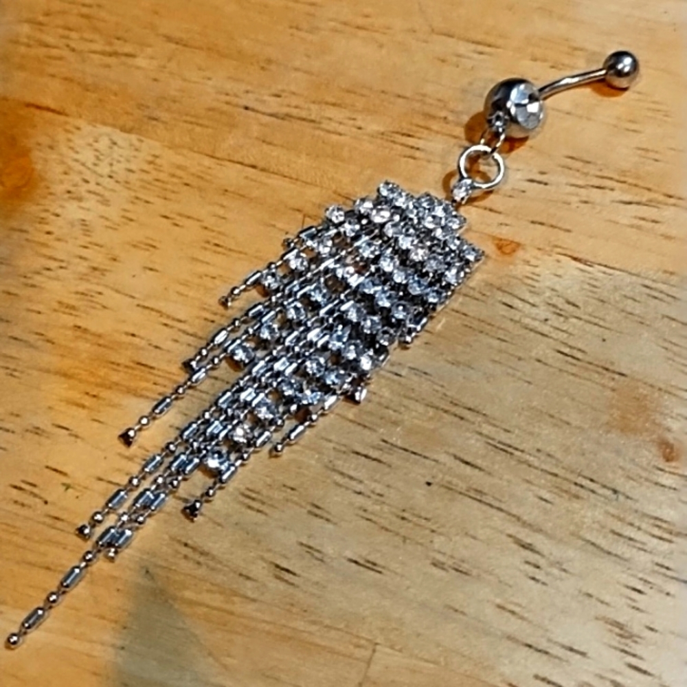 NWOT Silver Crystal Fringe Belly Button Ring